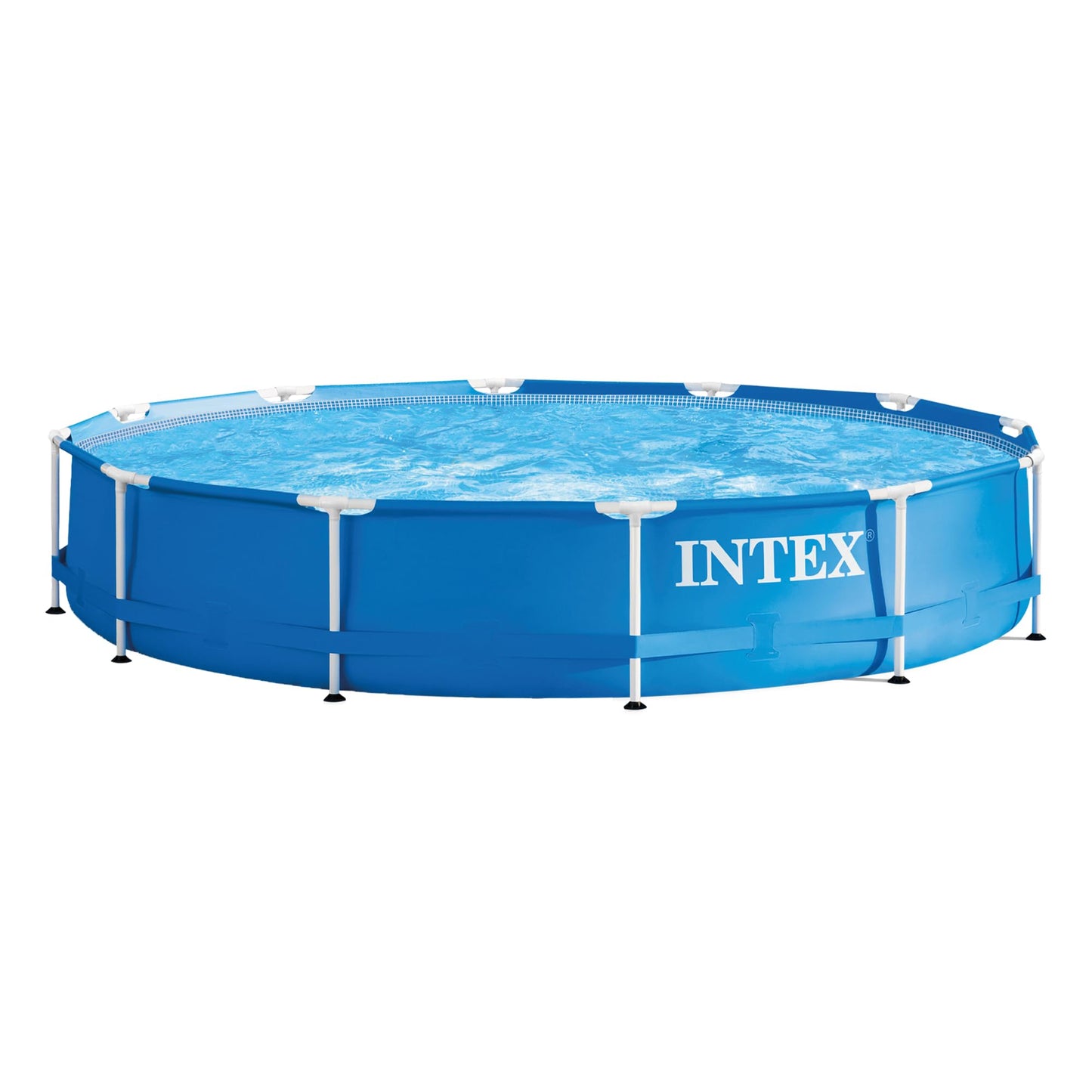 Intex Metal Frame 12 ft x 30 in Round Above Ground Outdoor Backyard Swimming Family Pool for Kids and Adults Ages 6 and Up, Blue