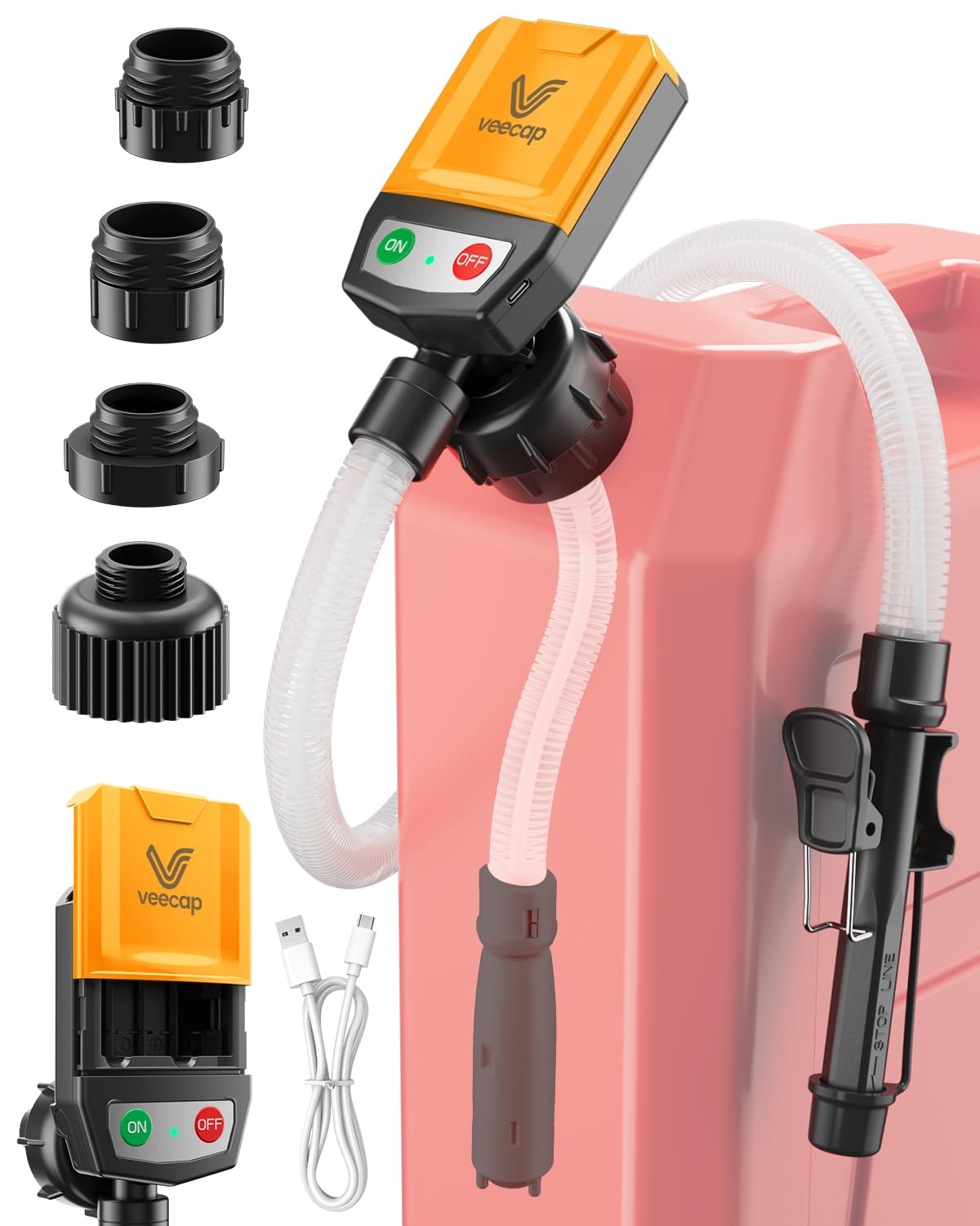Automatic Electric Fuel Transfer Pump with Auto-Stop, 3.8GPM & 51" Hose & 4 Size Adapters Gas Can Pump with Leak Protection for Gasoline, Diesel, Kerosene, Gifts for Men Dad Him - 2nd Gen Yellow Black