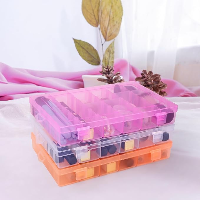 False Nail Container, 36-Gird Plastic Nail Art Organizers Storage Box with Adjustable Dividers, False Jewelry Diamonds Charms Nail 3D Decorations Manicure Accessory Holder Case, 2 Packs