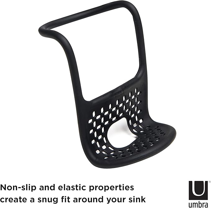 Umbra Sling Kitchen Sink Caddy Sponge Holder, Hangs Over Faucet or Divider, Single, Black