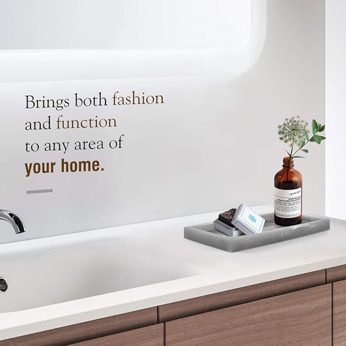 Luxspire Bathroom Vanity Tray, 8 x 4 inch Resin Dresser Jewelry Ring Dish Tank Storage Kitchen Sink Countertop Organizer Plate Holder for Perfume Soap Towel Bathroom Accessories, Mini, Ink Gray
