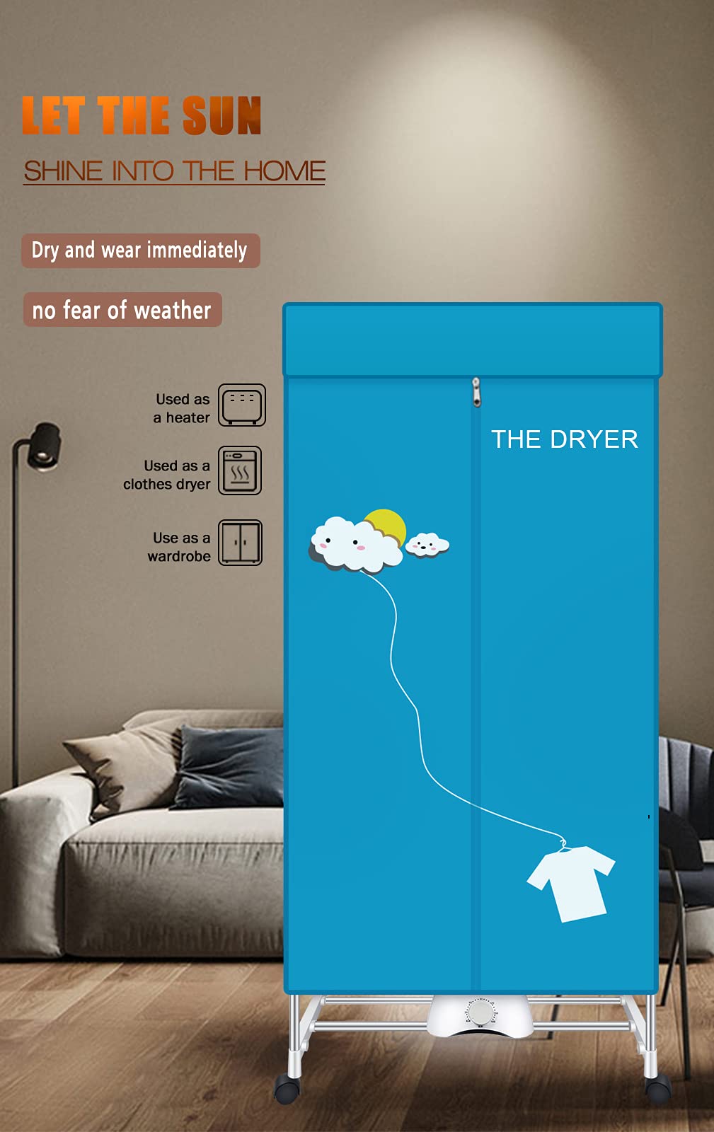 XIAQING Portable Dryer, 110V 1000W Electric Clothes Dryer Machine, Double Layer Stackable, Stainless Steel, Blue, 15kg Capacity, Front Load, Ideal for Apartments, RV, Families, Campers