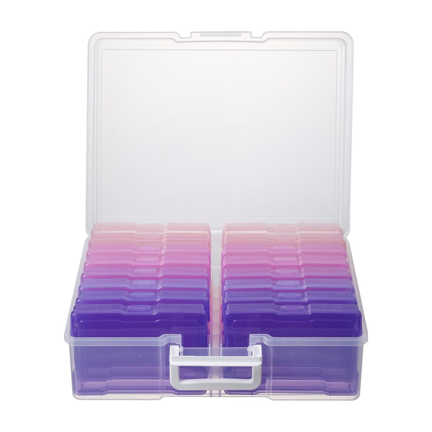 novelinks Transparent 4" x 6" Photo Cases and Clear Craft Keeper with Handle, 16 Inner Photo Organizers & Photo Storage Box, Plastic Photo Storage Containers (Pink Purple Gradient)