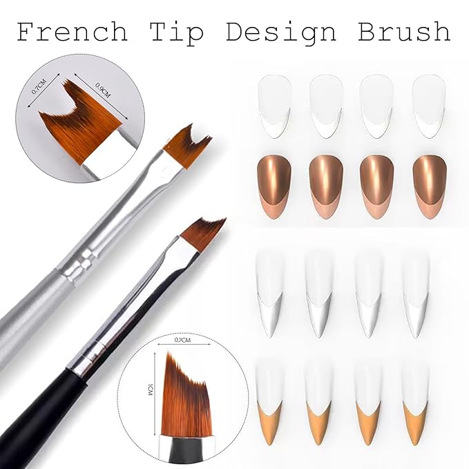 6Pcs Ombre Nail Brush and French Tip Brush, Half Moon Shape French Brush for Nails Acrylic Nail Art Brushes Ombre Nails Painting Pen Brushes French Manicure Brush Nail Tool