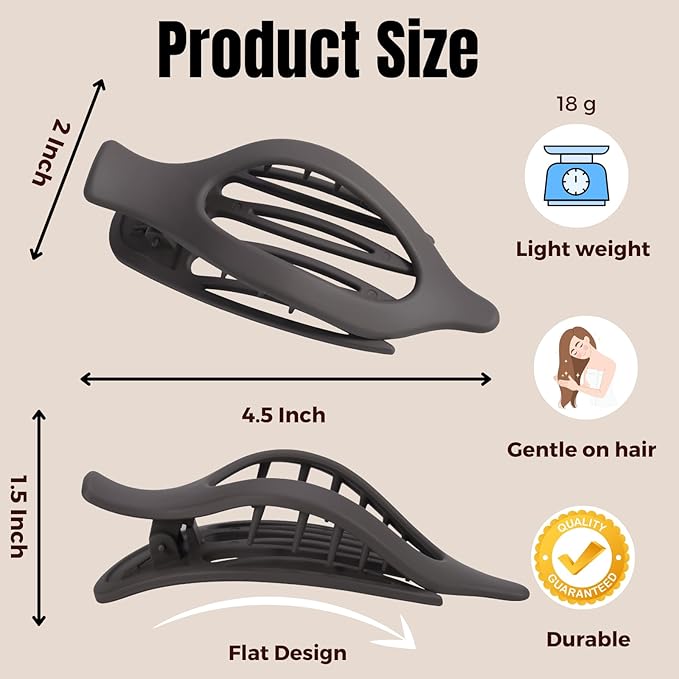 8 Pack French Flat Hair Clips for Women– Large Matte No-Slip Claw Barrettes in Black, Beige, Light Brown & Dark Brown,Strong Hold for Thick & Thin Hair
