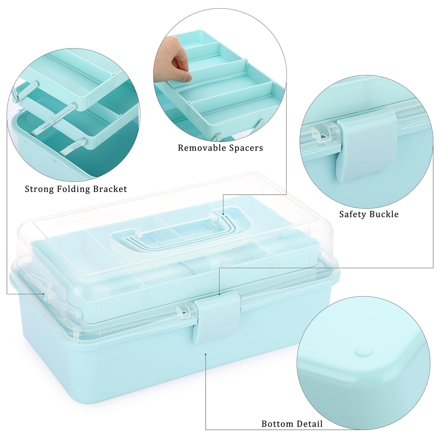 BTSKY 3-Layer Plastic Dividing Storage Box Craft Organizer and Storage with Adjustable Spacers Portable Handled Art Supply Organizer Multipurpose Home Utility Box for Medicine, Sewing(Blue)