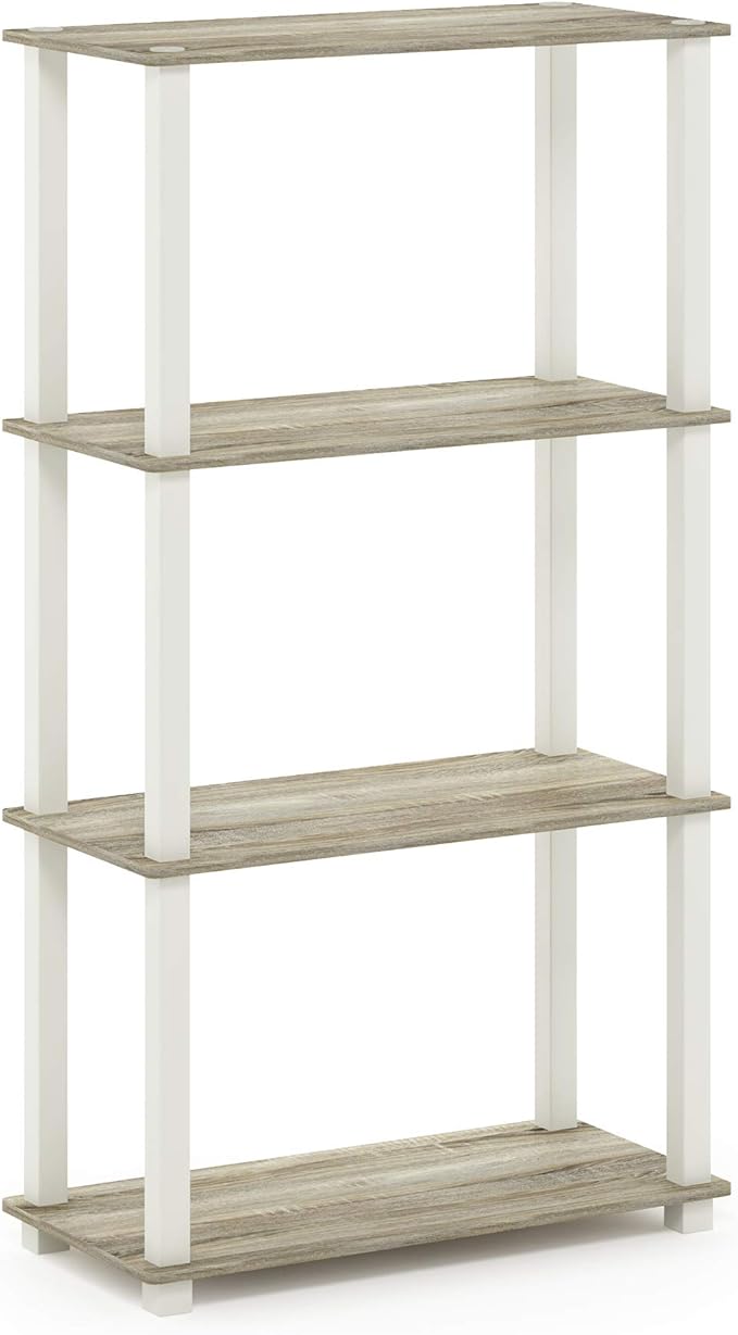 Furinno TURN-S-TUBE Storage Shelves, 4-Tier Book Shelf, Corner Shelf, Toolless Open Shelves, for Organization and Storage, Living Room, Garage, Home Office, Sonoma Oak