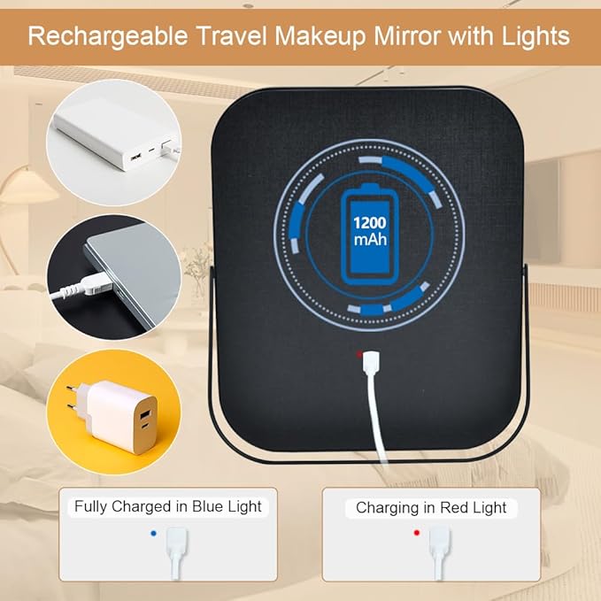 YEKKOPT Lighted Vanity Mirror, Rechargeable Travel Makeup Mirror with Lights, 10''x8'' Desk Mirror with Lights,Make up Mirror with Lighting for Makeup Desk Ã¯Â¼Â Dressing Room