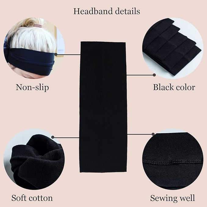 6 Pcs Black White Headbands for Women Hair Cotton Headband Non-slip Stretchy Elastic Head Wrap Holder Hair Accessories