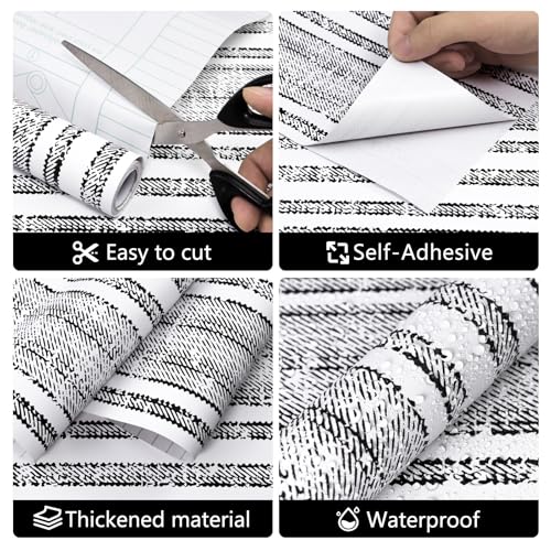 wishFIRE Modern Peel and Stick Wallpaper 17.3" x 120" Contact Paper Black and White Stripe Wall Paper Self Adhesive Removable Wallpaper for Bedroom Cabinets Dresser