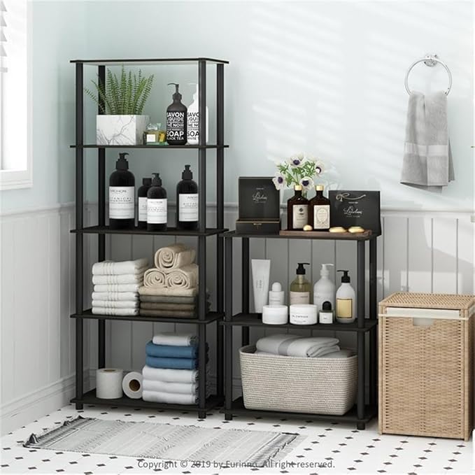 Furinno TURN-S-TUBE Storage Shelves, 3-Tier Book Shelf, Corner Shelf, Toolless Open Shelves, for Organization and Storage, Living Room, Garage, Home Office, Dark Cherry