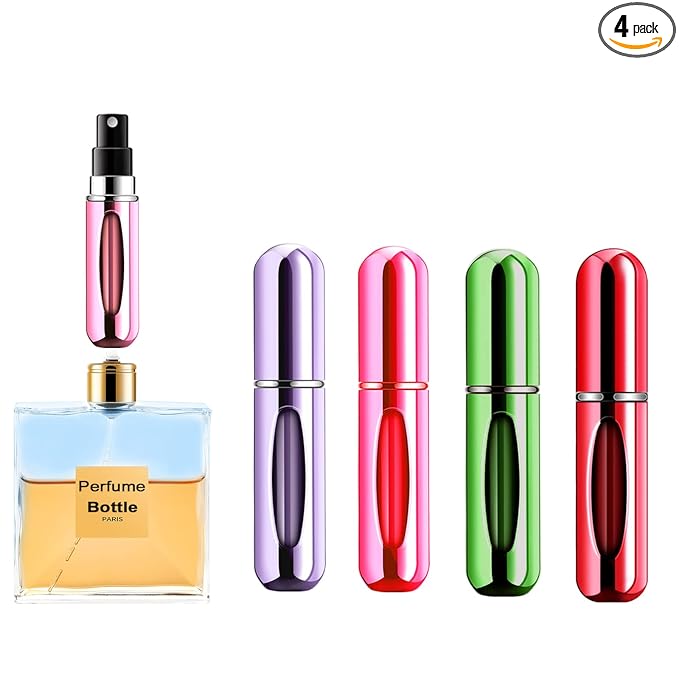 Yamadura Portable Mini Perfume Atomizer Bottle, Refillable Spray, Scent Pump Case, Travel (5ml, 4 Pack)(Red, Rose Red, Purple, Green)