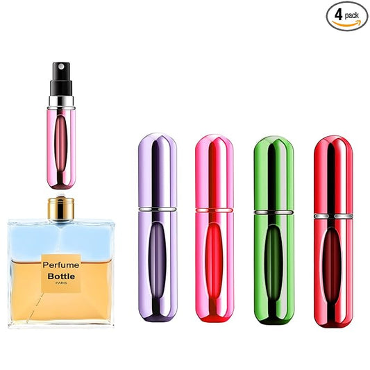 Yamadura Portable Mini Perfume Atomizer Bottle, Refillable Spray, Scent Pump Case, Travel (5ml, 4 Pack)(Red, Rose Red, Purple, Green)