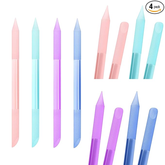 4Pcs Glass Cuticle Pusher, heemeei Dual-Ended Manicure Stick, Crystal Cuticle Pusher Glass File, Professional Precision Filing Cuticle Remover, Manicure Pedicure Tools for Nails and Cuticles CareÃ¢ÂÂ¦