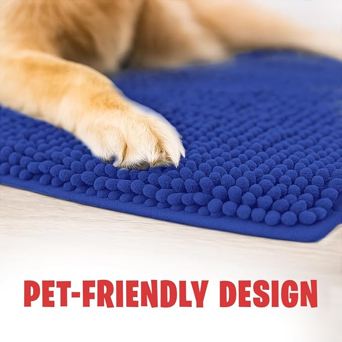 MudGuard Mat™ Dog Door Mat for Muddy Paws, Super Absorbent Microfiber, Non-Slip Indoor Mat, Quick Dry Chenille Mud Mat for Dogs & Entryway, Washable, Navy Blue 16" x 24"