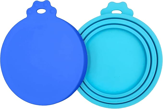 2 Pack Pet Food Can Covers, Silicone Universal Can Lids for Dog & Cat Food, BPA Free, One Fit Most Standard Size Food Cans Blue/Dark Blue
