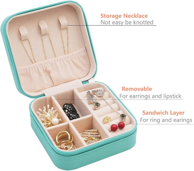 Mini Jewelry Travel Case, Small Portable Jewellry Organizer Box Portable Display Storage Box for Rings Earrings Necklaces, Gifts for Girl, Women, Wedding, Birthday, Mom, Mother's Day (Blue)