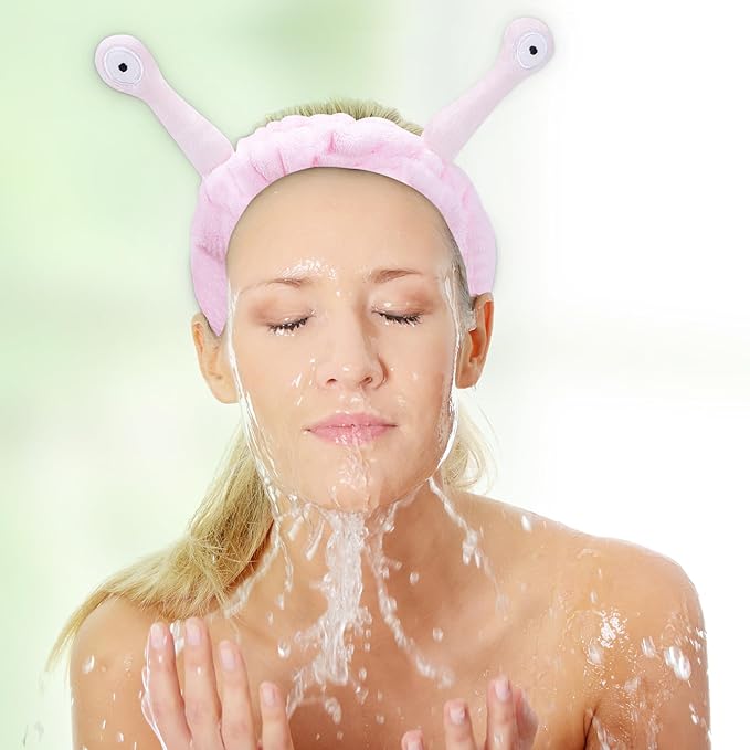 Jowmoy Cute Pink Snail Headband Frog Eye Elastic to Wash Face for Women Makeup Shower Spa.