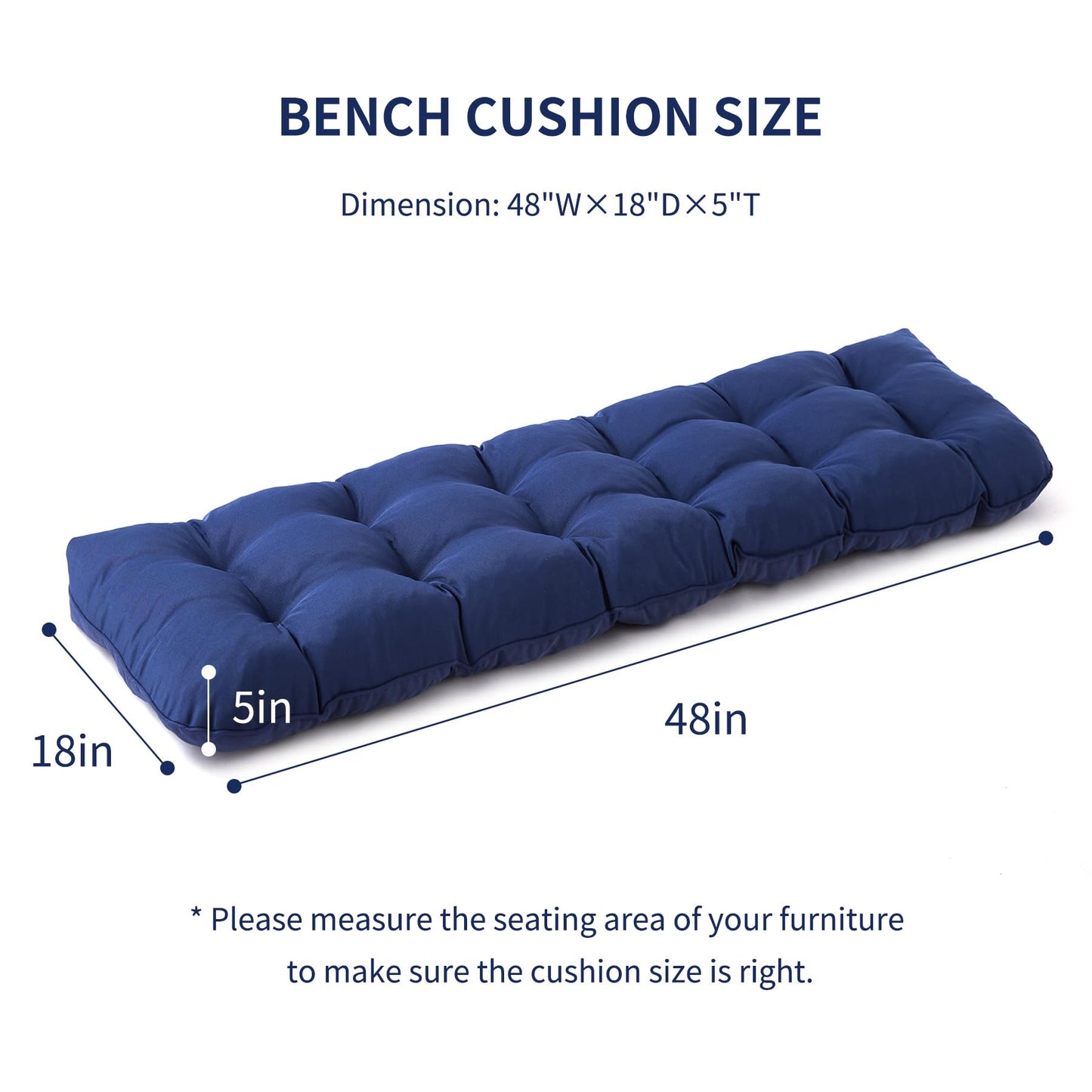 IPYNBAP Outdoor Bench Cushion, 48x18x5 Inch, Waterproof Bench Cushion for Outdoor/Indoor Furniture, Tufted Patio Bench Seat Cushion, Fade Resistant Outdoor Cushions for Porch Swing Couch, Navy Blue