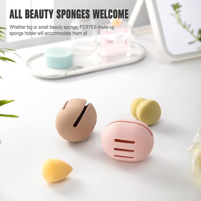 FERYES 2 PCS Makeup Sponge Holder Ã¢ÂÂ Shatterproof Eco-Friendly Silicone Beauty Make Up Blender Case for Travel - Pink