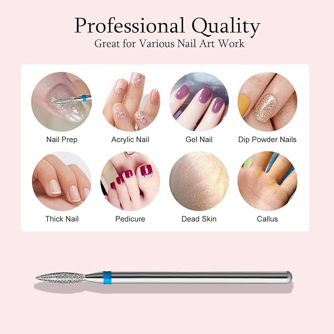 10pcs Diamond Flame Cuticle Drill Bits Set, Professional Cuticle Nail Drill Bits for Dead Skin 3/32'' Nails Dry Manicure Pedicure Shape Remove Nail Salon Tools (Medium-M)