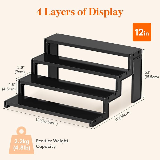 Lifewit Cupcake Stand, Perfume Cologne Organizer, Tool-Free Assembly, Display Riser, Spice Rack, Figurine Holder, Makeup Storage, Room Decor, Party Decorations, Black, 12″ 4 Tier, 1 Pcs