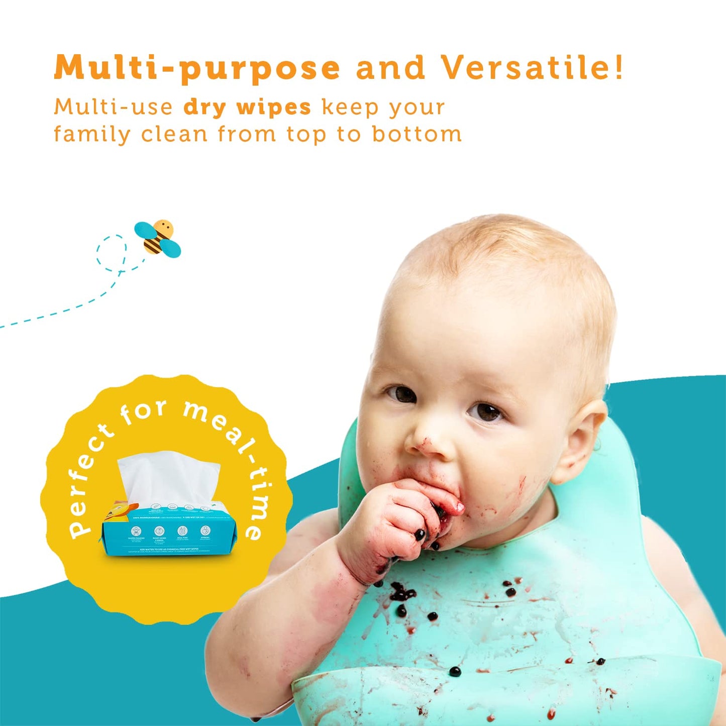 Whoopsie Wipes – The Original 100% Pure Cotton Dry Baby Wipes – Ultra Soft, Unscented, Chemical-Free Wipes for Sensitive Skin – Use Dry or Add Water for Wet Wipes – 2 Packs (200 Count).