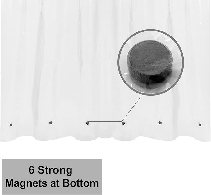 BAROSSA Design XLong Shower Curtain Liner with 96 inches Height - 6 Bottom Magnets, Waterproof PEVA, PVC Free, Metal Grommets, Clear, 72x96