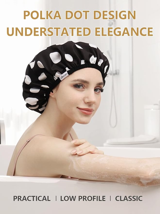 Years calm Shower Caps for Women Reusable Waterproof, Double Layer Waterproof Fabric - Both Sides Usable, Reversible Pattern & Solid Color Design, Soft Elastic Keeps Hair Dry for shower Spa Travel