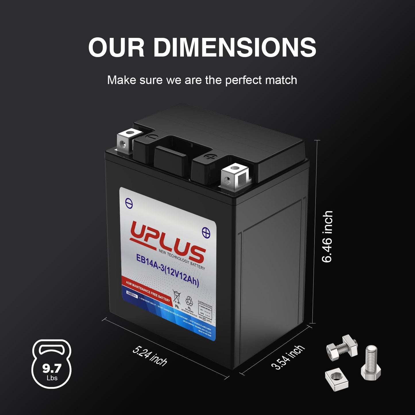 UPLUS YTX14AHL-BS Motorcycle Battery, EB14A-3 12V 12Ah SLA Batteries Maintenance Free Scooter ATV AGM Battery, Replacement for PTX14AHL-BS, GTX14AHL-BS, YUAM62H4L, YB14L-A2, 12N14-3A, YB14L-B2, ETX15L
