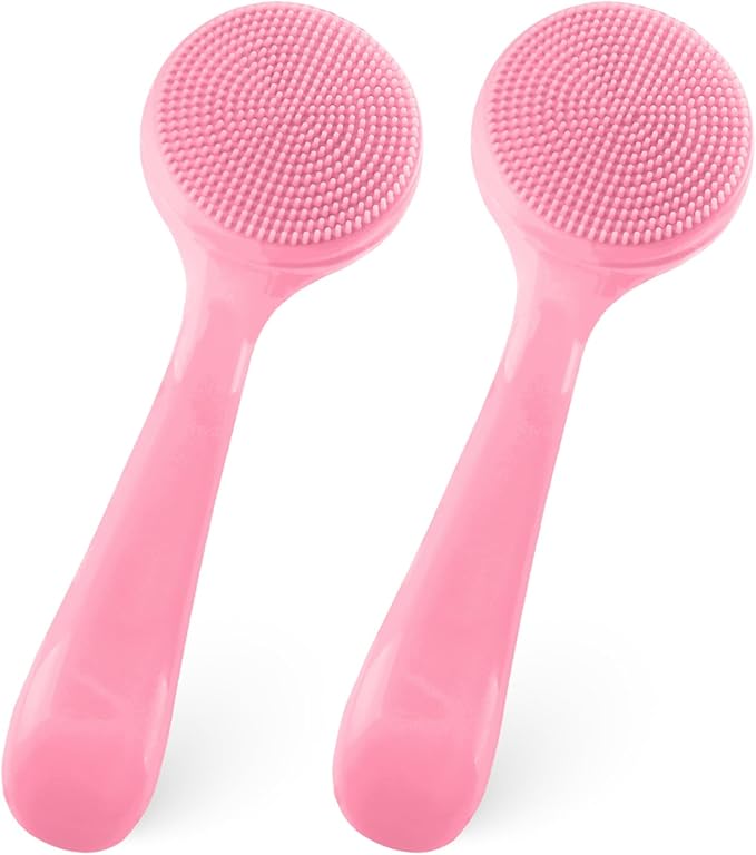 2Pack Silicone Face Brush Manual Face Scrub Brush Soft Facial Brushes Waterproof Exfoliating Face Brush Skin Friendly Face Cleaner Brush for Women and Men Blackheads Makeup Residues Removal(Pink)