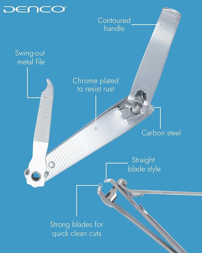 Denco Straight Cut Toenail Clipper Ã¢ÂÂ Precision Straight Edge Cutter for Thick & Regular Nails, Tool for Ingrown Toenails Ã¢ÂÂ Heavy Duty Stainless Steel Nail Clippers with Built-In File