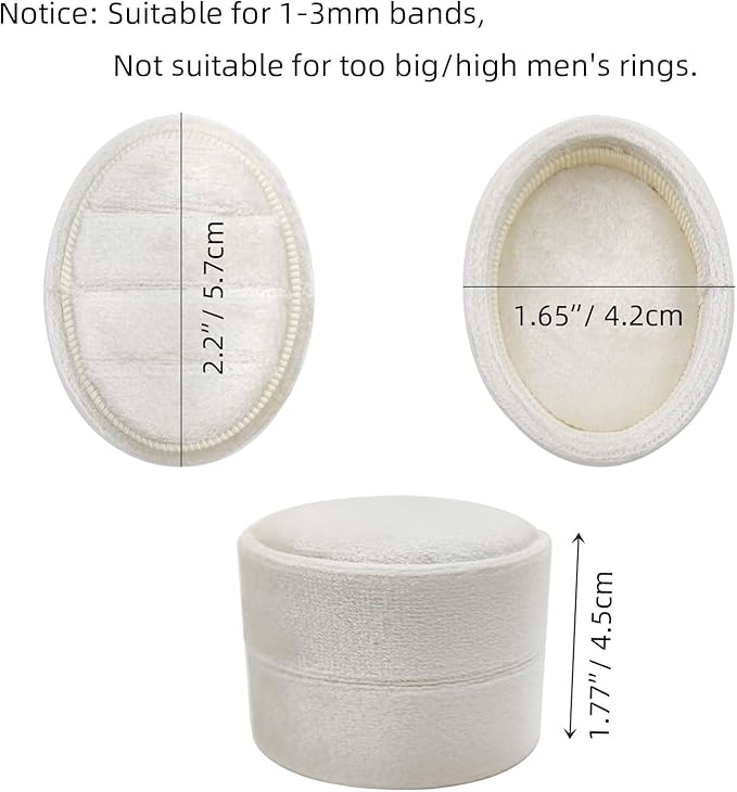 Velvet Oval Ring Box 3 Slots - Premium Wedding Three Rings Holder Box Vintage Handmade Storage Jewelry Organizer for Proposal, Engagement, Wedding Ceremony, Christmas (Ivory)