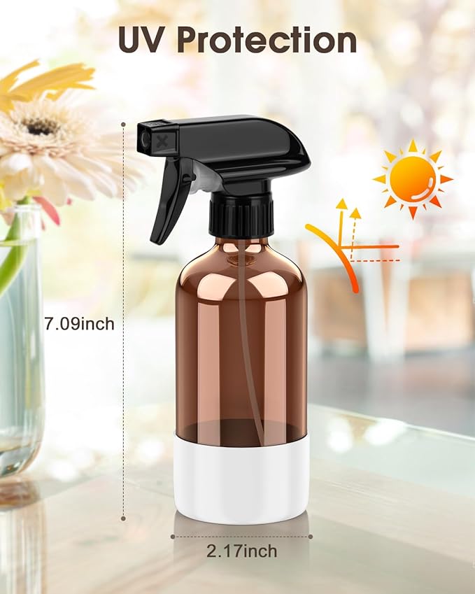 Bontip Glass Spray Bottle with Silicone Sleeve Protection, Amber Glass Spray Bottle Set for Window Cleaner Aromatherapy Facial Hydration Watering Flowers Hair Care 2 Pack/8 oz (Black & White)