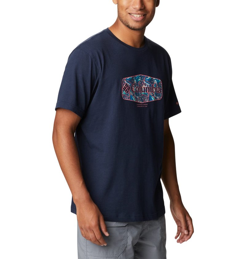 Columbia Men's Thistletown Hills Graphic Short Sleeve, Collegiate Navy HTHR/Wanderland Graphic, XX-Large