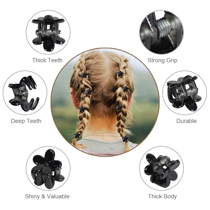Mini Flower Hair Clip Flower Clips,Colorful Mini Hair Claw,for Women, Girls,Baby, Toddler Bangs Strong Grip Small Tiny Rainbow Hair Clips (50, Black)