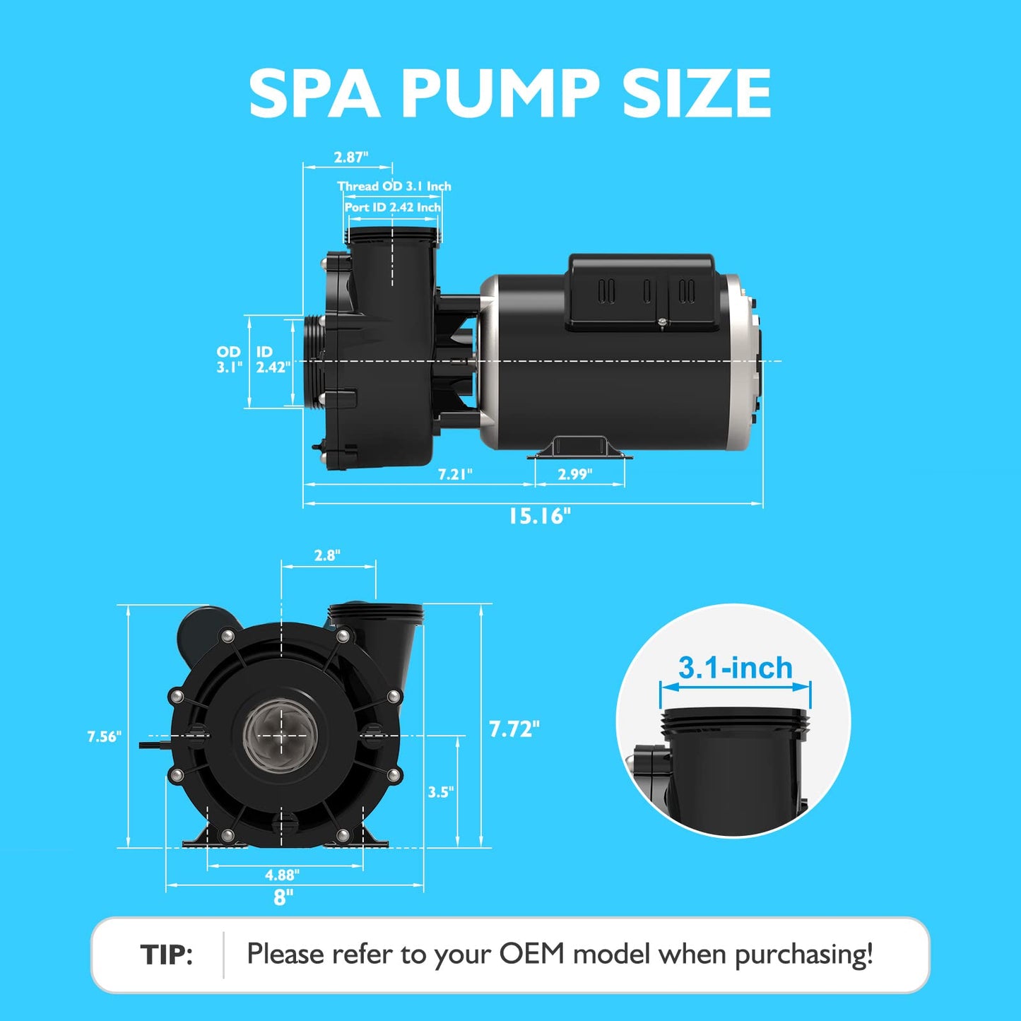 LINGXIAO SPA Pump, 2 Speed Hot Tub SPA Pump - 1.5HP LX SPA Motor, 115V, 2"Port, 48 Frame - (Model: 48WUA1001C-II)