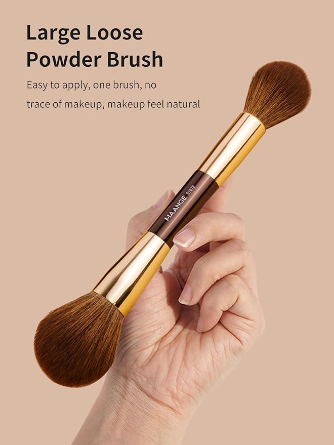 MAANGE 4 PCS Foundation Makeup Brush Set Double-ended Kabuki Brush Contour Brush for Liquid Powder Concealer Cream Cosmetics Blending Blush Face Makeup Tools Kit (Coffee Gold)