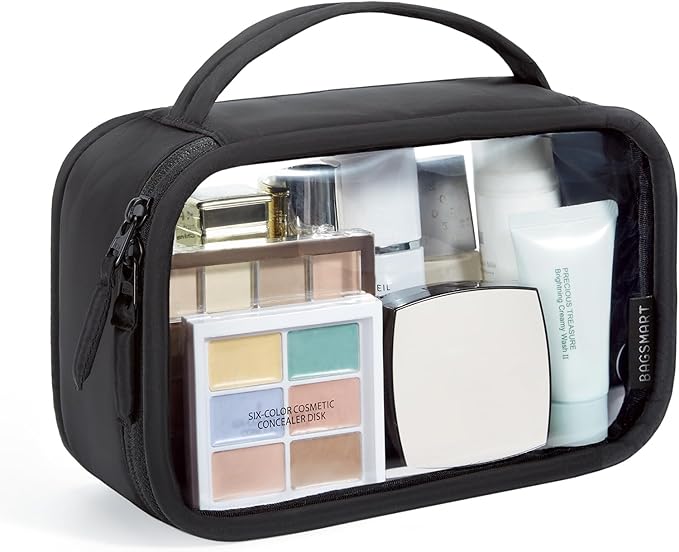 BAGSMART TSA-Approved Toiletry Bag, Large Opening Clear Makeup Bag with Handle, Quart Sized Travel Toiletry Bag, Carry-On Airline Compliant for Men and Women (Black)