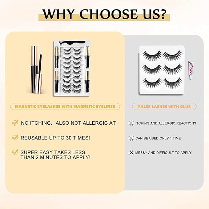 Magnetic Eyelashes, Magnetic Eyelashes Natural Look, 10 Pairs Reusable Eye Lashes 4 Tubes of Eyeliner with Tweezer