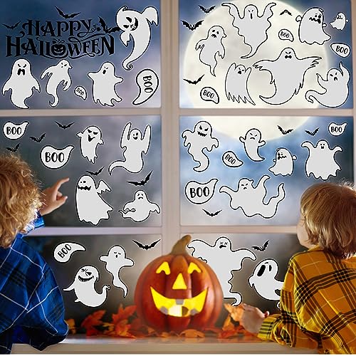 61 Pcs Halloween Ghosts Wall Stickers Decals Halloween Ghost Decorations for Home Room Windows Clings Fireplace Ceiling Kitchen Bedroom Decor Party Supplies