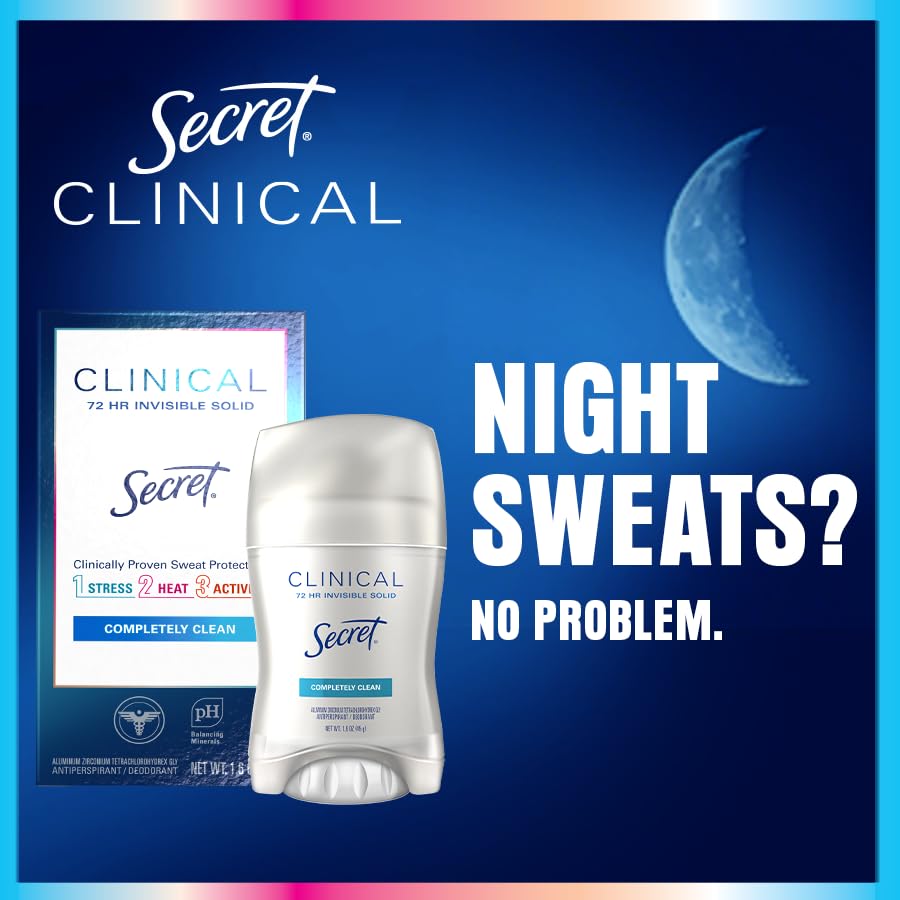 Secret Clinical Strength Antiperspirant Deodorant for Women, Free & Sensitive, 3X Stress Protection, 72hr Sweat & Odor Protection, PH Balancing Minerals, Soft Solid, Unscented, 1.6 oz (Pack of 3)