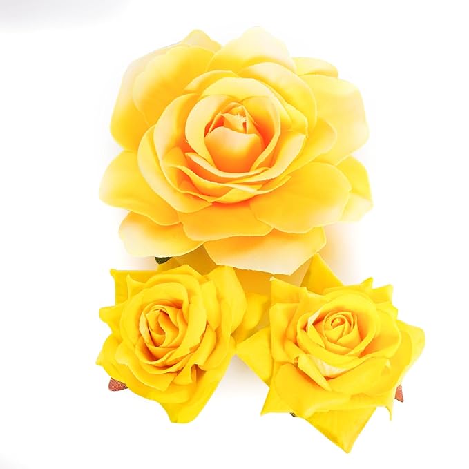 Rose Hair Clip Flower Hairpin Brooch Floral Clips, 4 Pcs Fabric Rose Flowers Hair Clips Mexican Hair Flowers Pin up Headpieces for Woman Girl Wedding Party Mother's Day (2 Sizes) (Yellow)