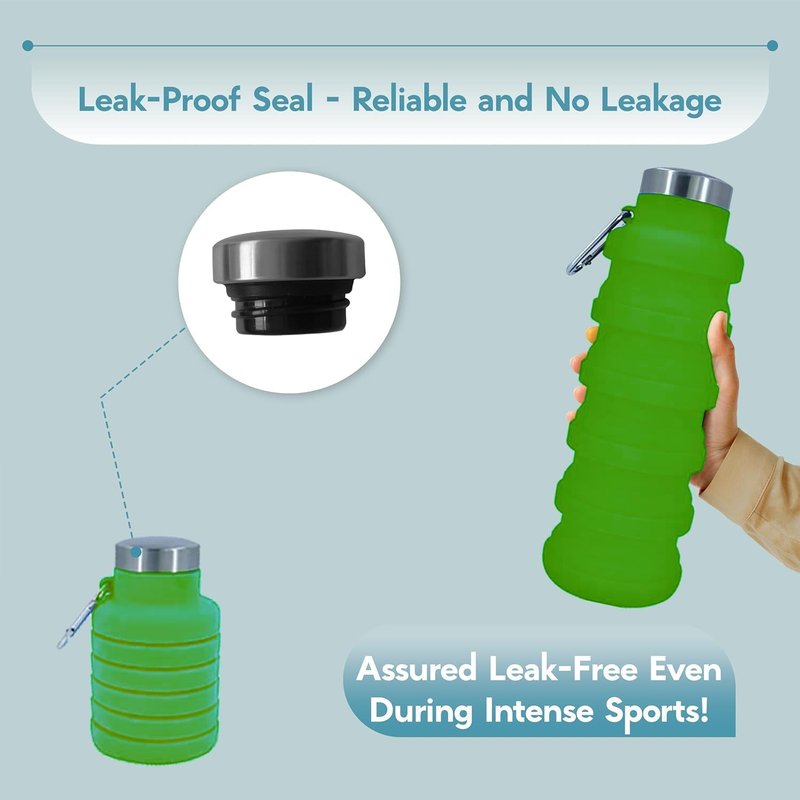 vadoworld Collapsible Water Bottles 17oz, Odorless BPA-Free Silicone, Leak-Proof Foldable Reusable Bottle - Perfect for Travel Sports Gym Hiking Camping Cycling - Green