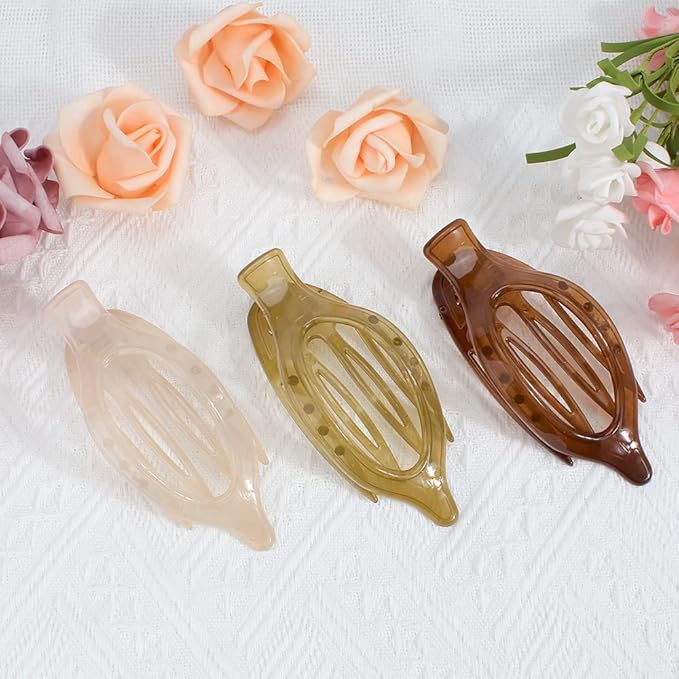 Flat Claw Clips Barrettes for Women - Alligator Hair Clips (3 Pcs), Duck Billed Clips for Thin & Medium Hair Styling, Jaw Clamps