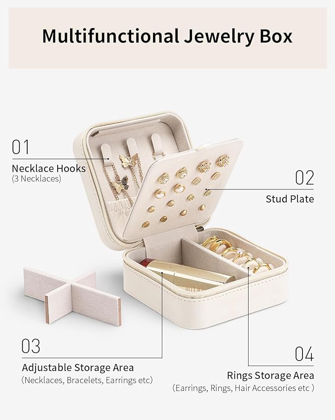 VLANDO Bridesmaid Proposal Gifts - Travel Jewelry Case, Small Travel Jewelry Organizer Box for Girls Women - White