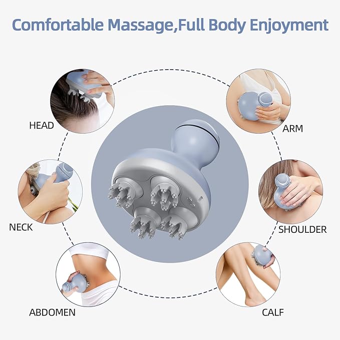cotsoco Electric Scalp Head & Back Massager, Cordless Hair Massage Waterproof Head Massager with 4 Heads 84 Nodes for Hair Growth, Stress Relief & Deep Clean, Gifts for Men Women, Purple