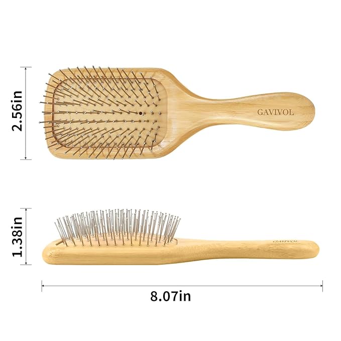 Bamboo Paddle Hair Brush with Metal Bristles Ã¢ÂÂ Boar Bristle Alternative, Anti-Static Detangling & Scalp Massage for Hair Growth Wood Handle All Hair Types for Women, Men & Kids, Wet Brush