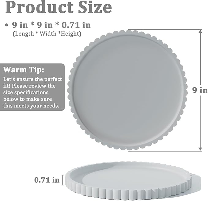 HighHerz Silicone Bathroom Countertop and Vanity Tray, Round Silicone Bathroom Tray, Modern Bathroom Decor, Coffee Table Decor, Decorative Tray for Candle, Perfume, Plants (Grey, 9 inch)