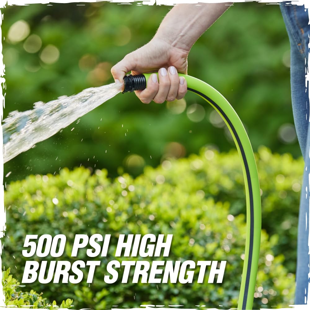 RUGGED RHINO Heavy Duty Garden Hose 25ft x 5/8in, Anti-Kink and Leakproof, Durable 4-Layer Construction, 500 PSI Burst, All Weather Outdoor Watering for Lawn, Garden, Flowers, Green and Black